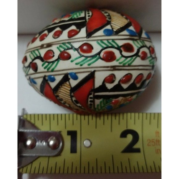 Vintage Romanian Pysanky Hand Painted Real Easter Egg Gold Red Green Spiral - Picture 2 of 4